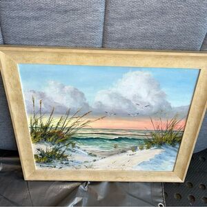 AMERICAN RUTH LAMONDE ORIGINAL OIL on CANVAS VERDANT SEASHORE-LANDSCAPE FRAMED